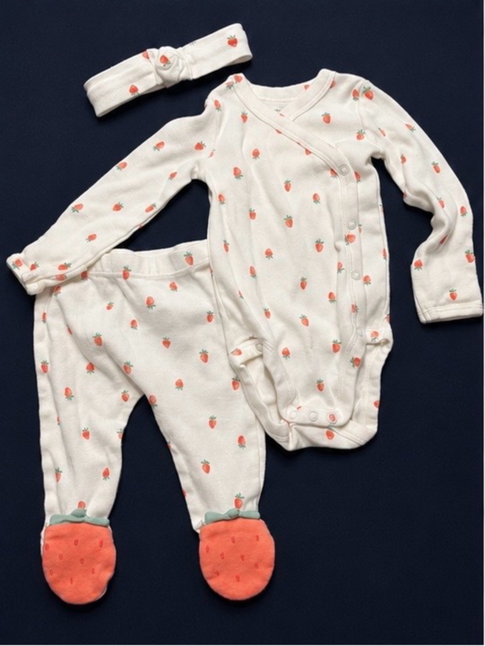 Carter’s White Strawberry-Print Set with Headband - 3M